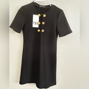 Zara Elegant Black Dress with Gold Accents